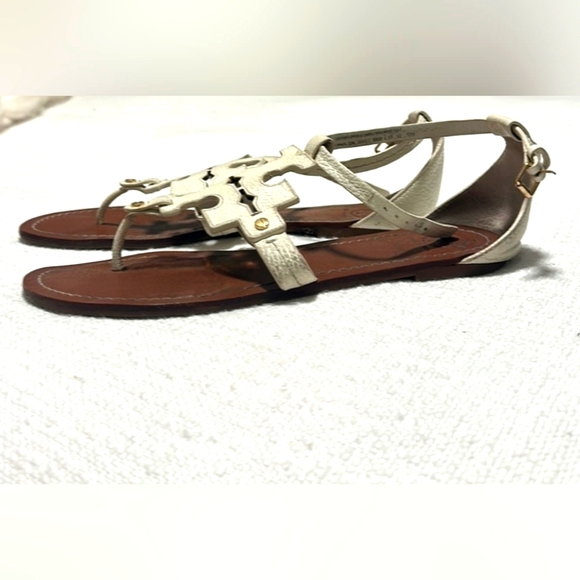 Tory Burch Phoebe Designer White Leather Sandals 8 - Picture 3 of 4